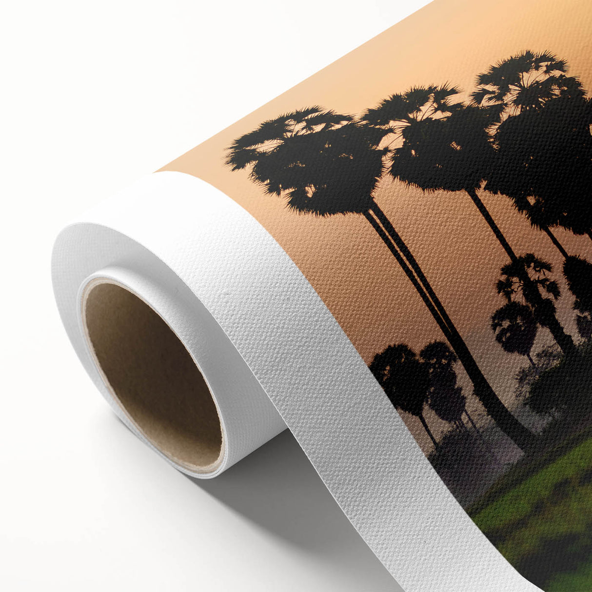 Art Deco style poster of a Cambodian landscape on rolled canvas, ideal for nursery wall art or dining room decor.