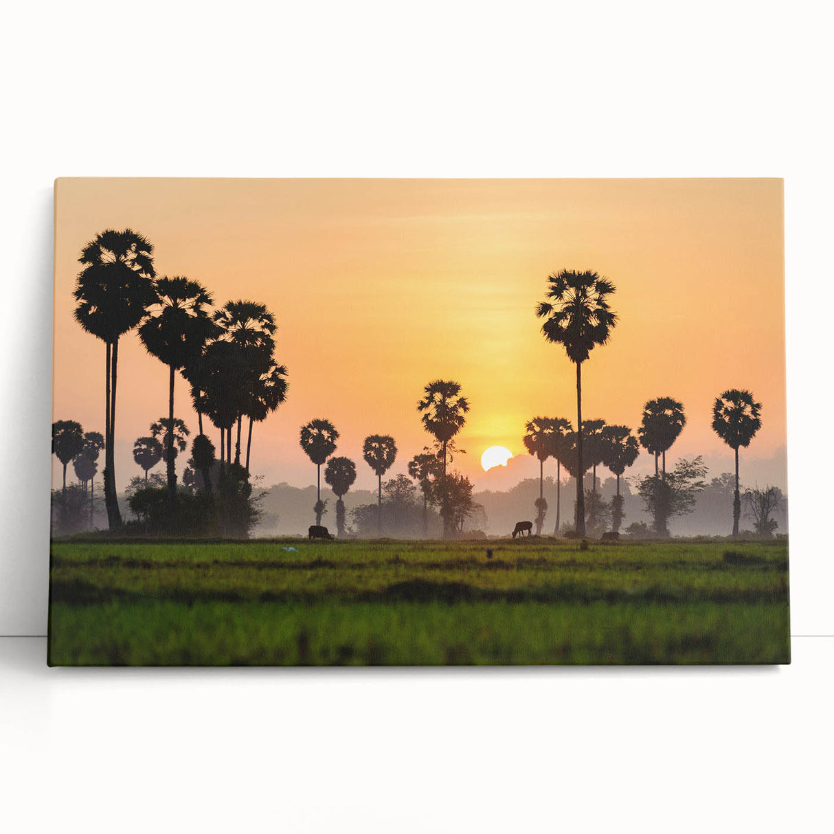 Black and white photograph of Angkor Wat temple on stretched canvas, ideal for kitchen wall art or bedroom ambiance.