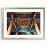 Textured abstract art print of Beijing scenery in muted earth tones on a framed silver mat, suitable for bedroom art.