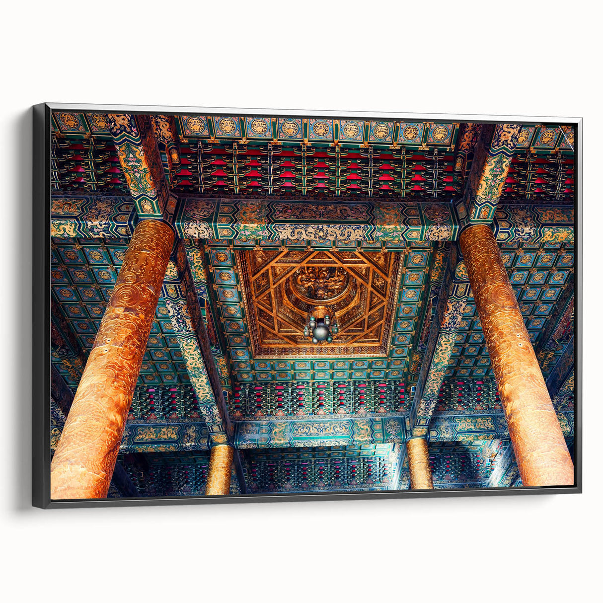 Black and white wall art featuring a vintage poster of the Beijing landscape on framed canvas, ideal for bedroom decor.