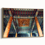 Framed canvas wall art featuring a vintage-style Beijing landscape in black and gold tones, ideal for bedroom decor.