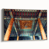 Framed canvas depicting a vintage landscape painting of Beijing, featuring colorful art in black wall art tones.