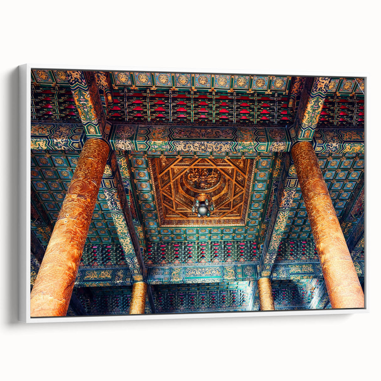 Vintage poster art of Beijing scenery on extra-large framed canvas with colorful accents, ideal for living room decor.