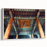 Vintage poster art of Beijing scenery on extra-large framed canvas with colorful accents, ideal for living room decor.
