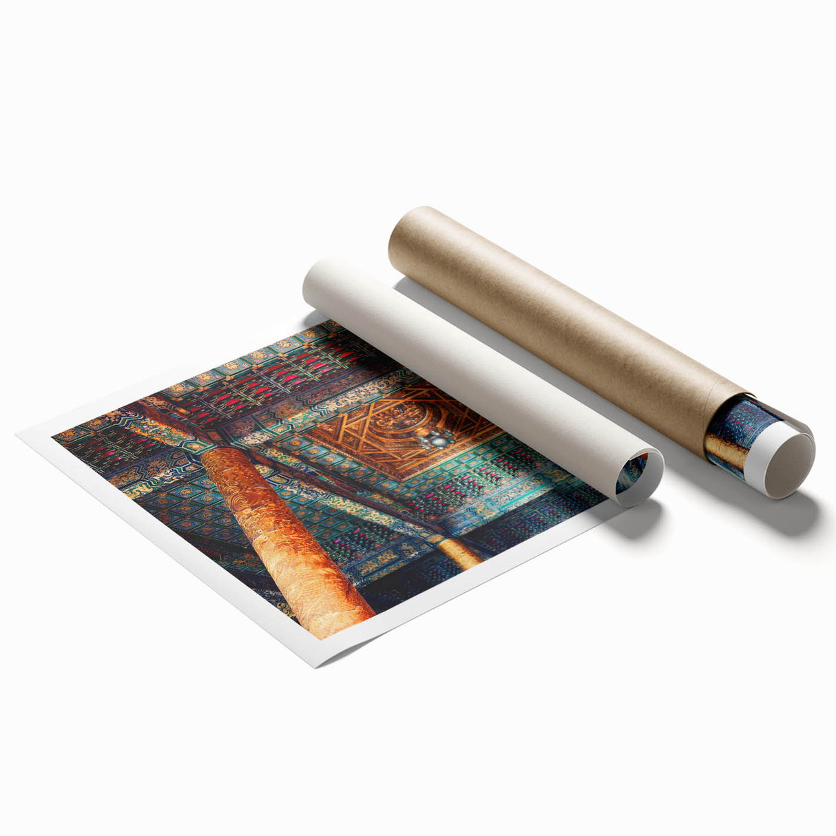 Extra large rolled print of Beijing scenery with floral elements in muted colors, ideal for classy bathroom wall art.