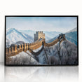 Large abstract wall art of the Great Wall of China in muted earth tones on a framed acrylic.