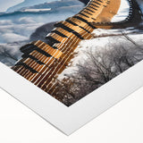 Art deco poster of the Great Wall of China in muted earth tones on rolled canvas, suitable for dining room decor.