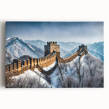 Black and white large art print of the Great Wall of China on stretched canvas, ideal for kitchen wall art or bedroom decor.