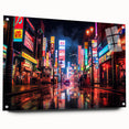 Acrylic print of a large abstract depiction of Shanghai with vibrant hues of blue and orange, ideal for dining room decor.