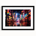 Extra large abstract art print of Shanghai skyline in vibrant colors on a textured canvas, framed in black.