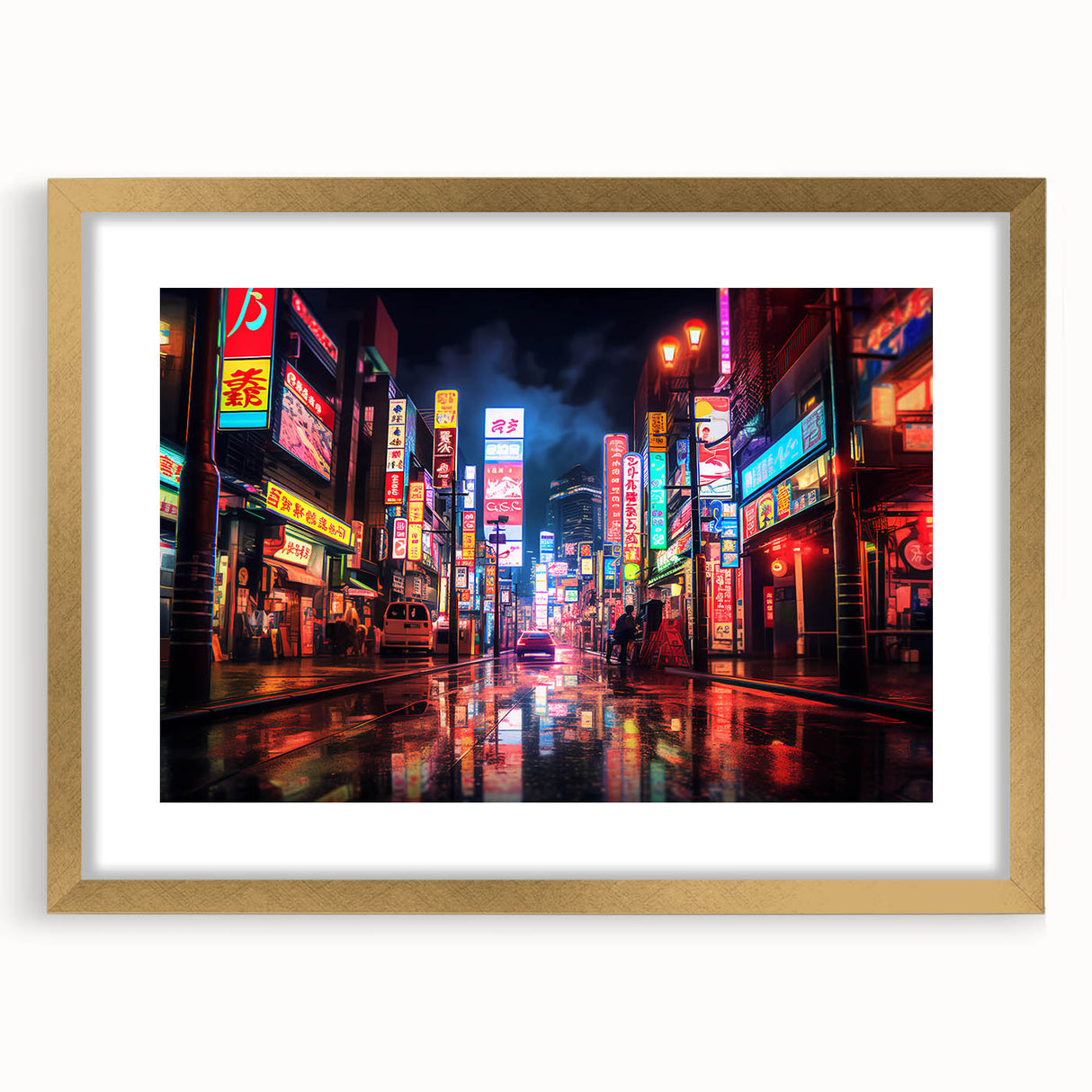 Extra large abstract art print of Shanghai skyline in muted gold and gray tones on a framed canvas.