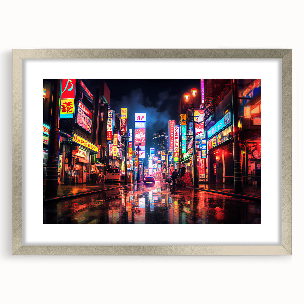 Textured abstract art print of Shanghai skyline in muted gray and silver tones on a framed canvas, ideal for bedroom art.