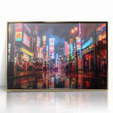 Acrylic print of Shanghai skyline in gold tones, framed, ideal for modern art wall decor.