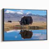 Black and white framed canvas featuring a vintage landscape of Tibet, ideal for bedroom wall decor.