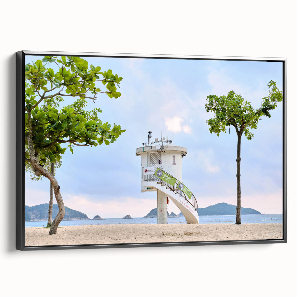 Black and white wall art depicting the Hong Kong skyline on a framed canvas, suitable for bedroom decor.