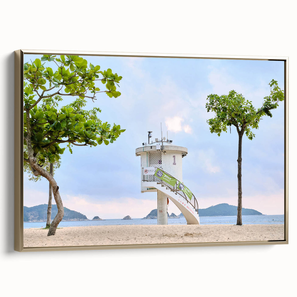 Framed canvas featuring a vintage-style Hong Kong landscape in black and gold tones, ideal for bedroom wall art.