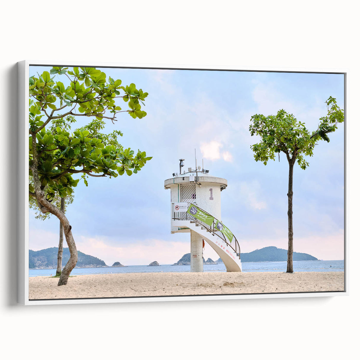Vintage poster art of Hong Kong skyline in colorful hues on extra large framed canvas, suitable for living room decor.