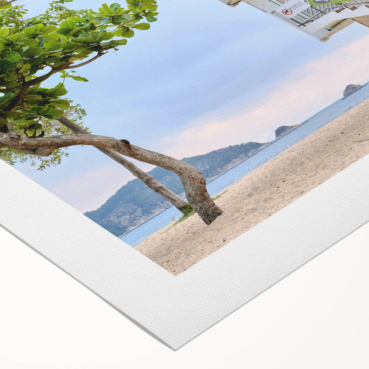 Art deco poster of Hong Kong skyline in muted gray and blue tones on rolled canvas, suitable for dining room decor.