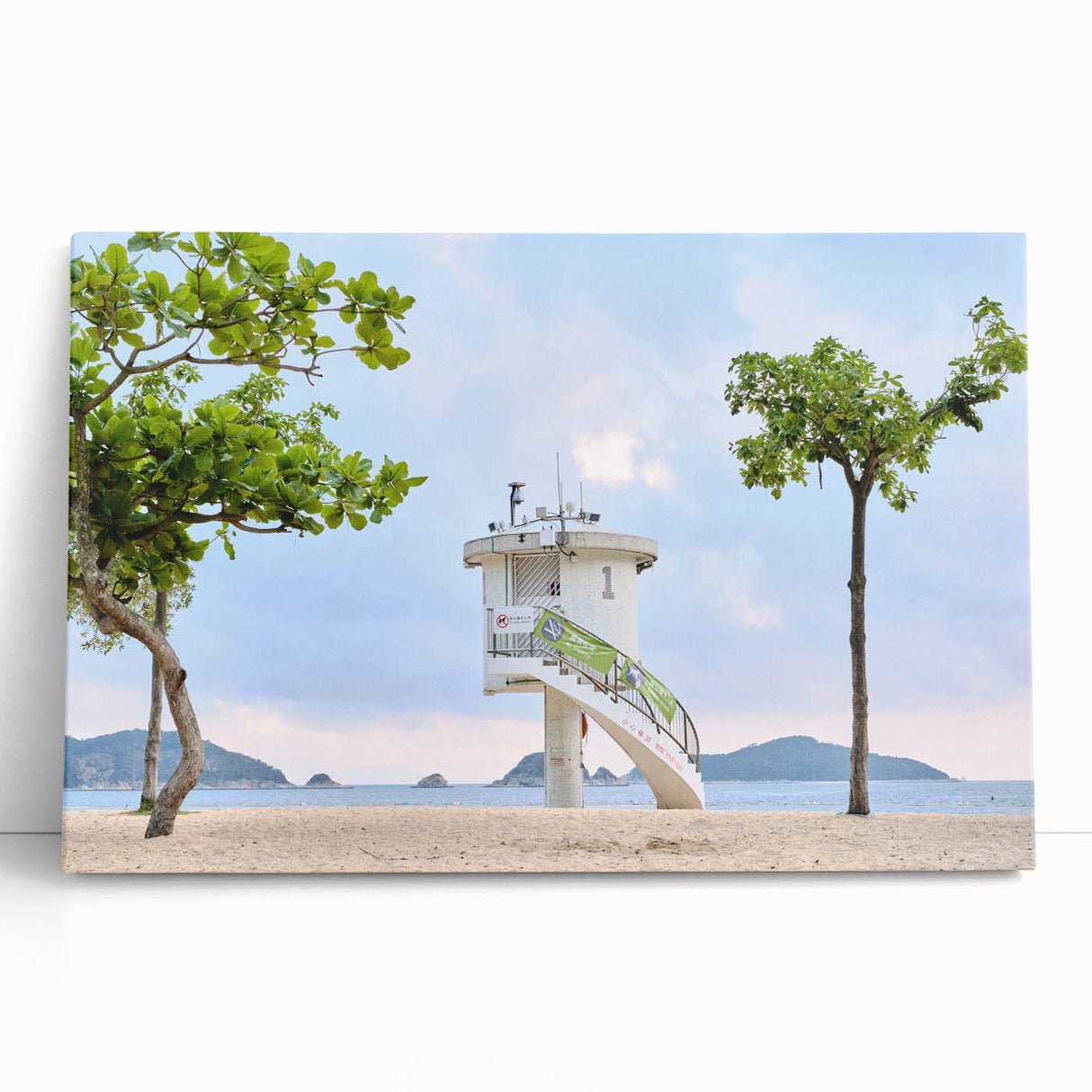 Hong Kong cityscape in black and white on large stretched canvas, ideal for kitchen wall art or bedroom ambiance.
