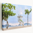 Panoramic view of Hong Kong's skyline in muted gray tones on large stretched canvas, suitable for kitchen wall art.