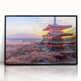 Large abstract wall art depicting Mount Fuji in muted blue and white tones, framed in black acrylic.