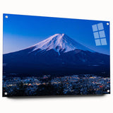 Large abstract wall art of a Japanese scenery in muted earth tones on acrylic glass.