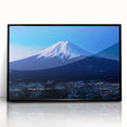 Large abstract wall art depicting a stylized Japanese landscape in muted earth tones, framed in black acrylic.