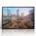 Large abstract wall art depicting Seoul's skyline in muted gray tones on a framed acrylic.