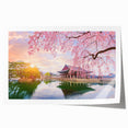 Extra large rolled print of a serene Korean landscape in muted green and blue tones, ideal for dining room wall art.