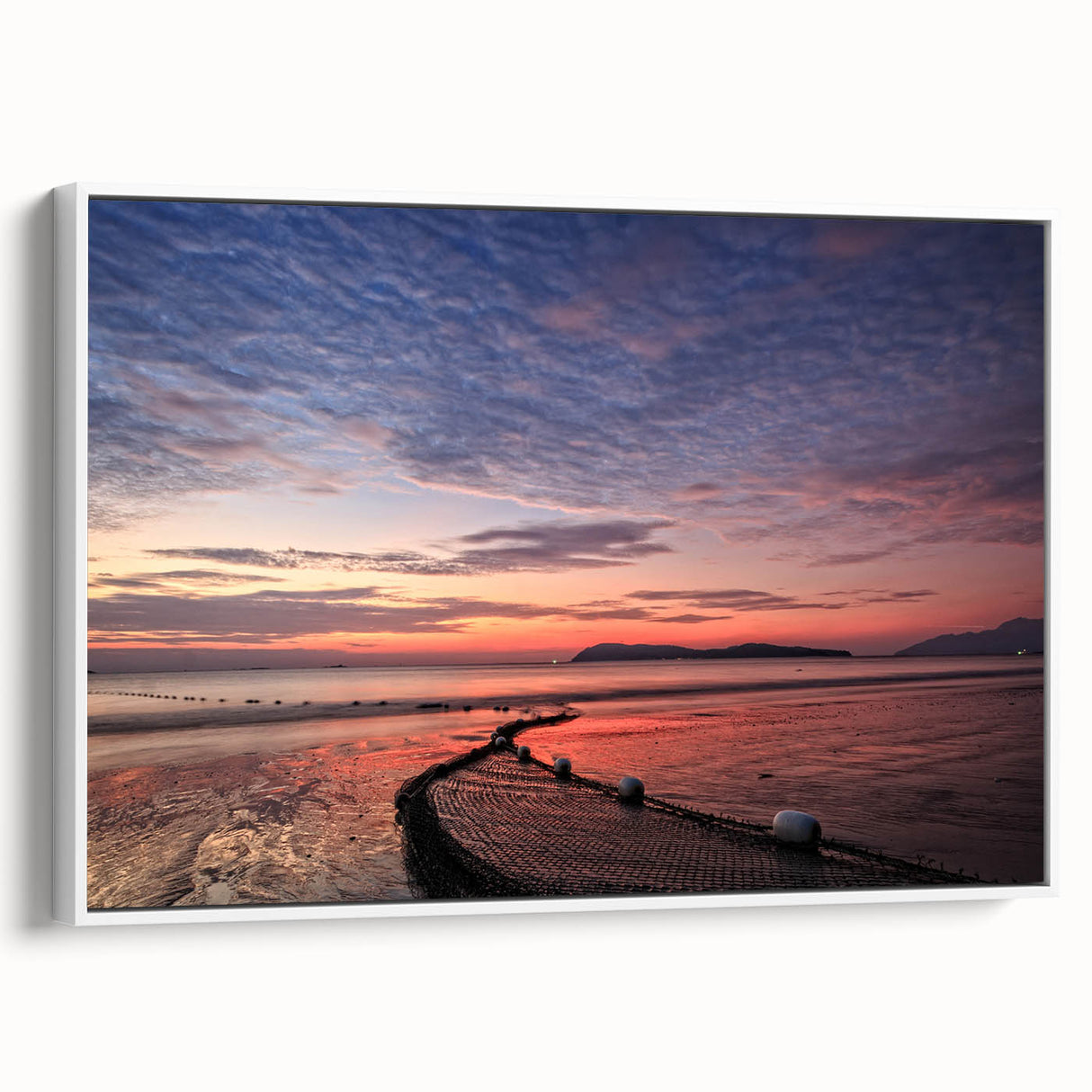 Vintage poster art of a Malaysian scenery on a white framed canvas, featuring vibrant colors, ideal for living room decor.