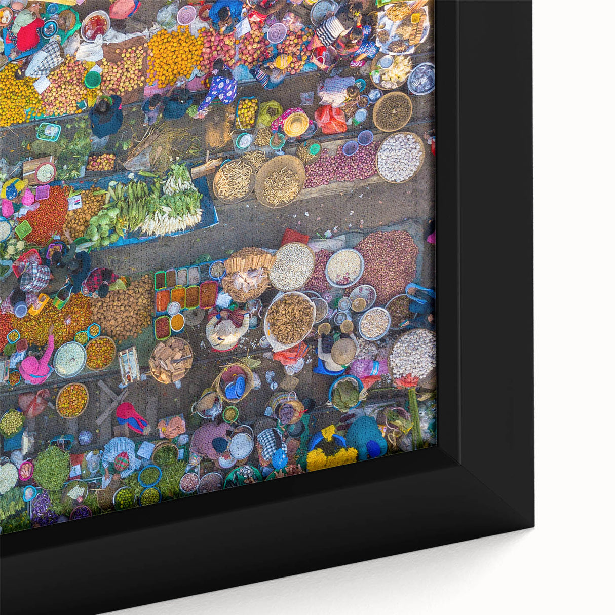 Textured black wall art depicting a colorful Myanmar landscape on extra large framed canvas, suitable for living room decor.