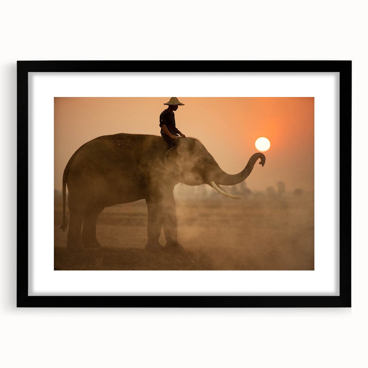 Extra large, colorful abstract art print of a textured Sri Lankan landscape, in a black frame with mat.