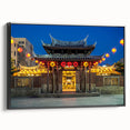 Black and white vintage poster art of a Taiwan landscape on framed canvas, ideal for bedroom wall decor.