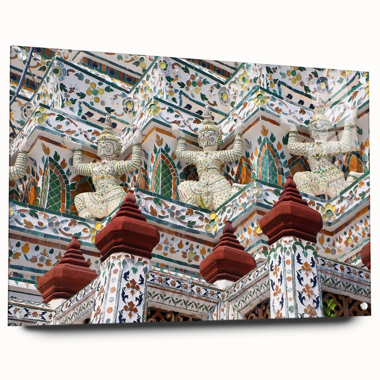 Acrylic print of a Bangkok cityscape in muted earth tones, ideal for dining room decor.