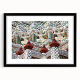 Extra large abstract art print depicting a colorful, textured Bangkok cityscape, in a black frame with mat.