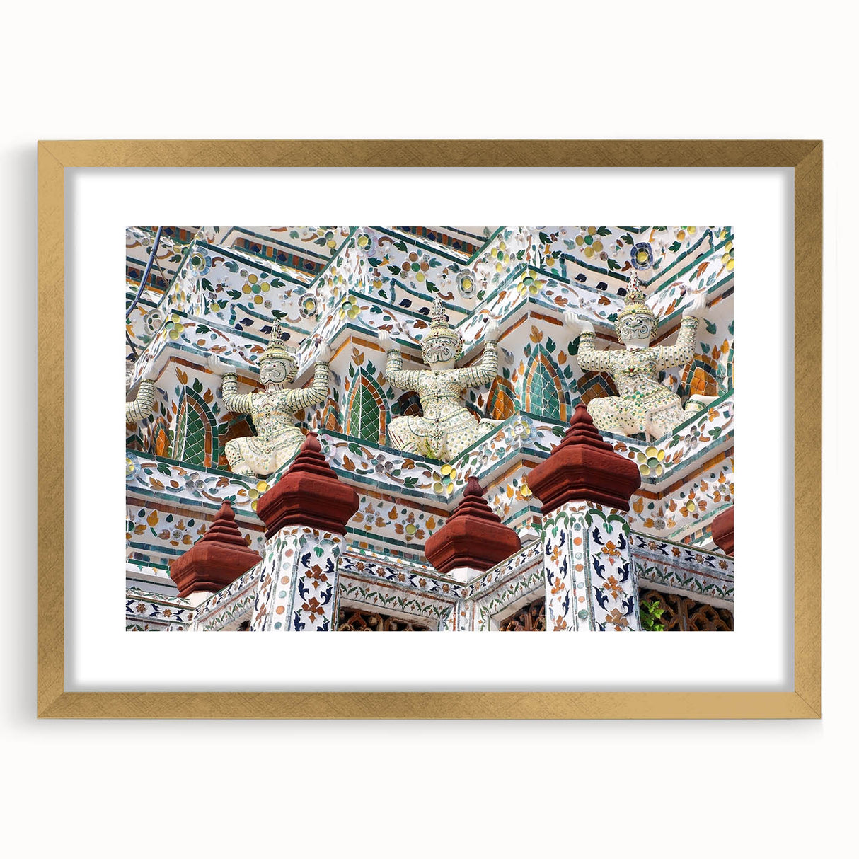 Extra large abstract art print of Bangkok scenery in textured style, featuring gold frame, ideal for living room decor.