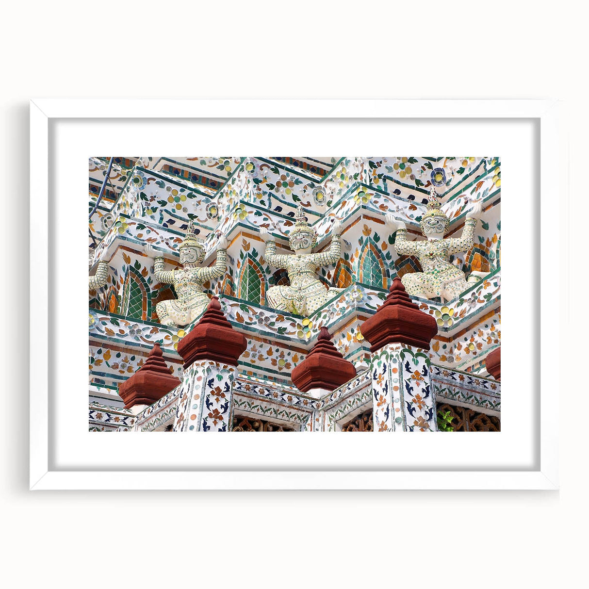 Abstract art print of Bangkok skyline in muted gray and blue tones on a framed poster, ideal for dining room decor.