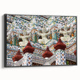 Black and white framed canvas of Bangkok landscape, featuring vintage poster art style, ideal for bedroom decor.