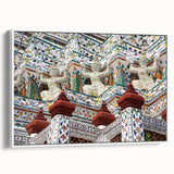 Vintage poster art of Bangkok skyline in colorful hues on extra large framed canvas, ideal for living room decor.