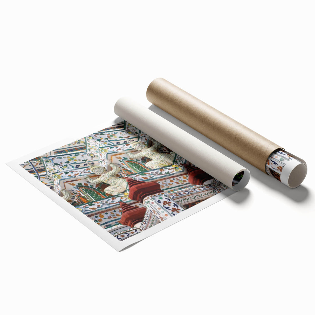 Extra large rolled print of Bangkok scenery with vibrant floral elements, ideal for classy bathroom wall art.