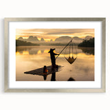 Textured art print of abstract scenery in Thailand with silver frame and mat, in muted earth tones, ideal for bedroom art.