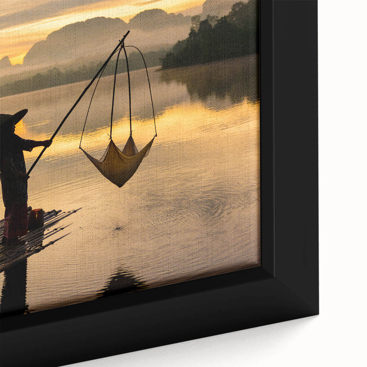 Extra large framed canvas depicting a black textured Thai scenery with vibrant, colorful art accents.
