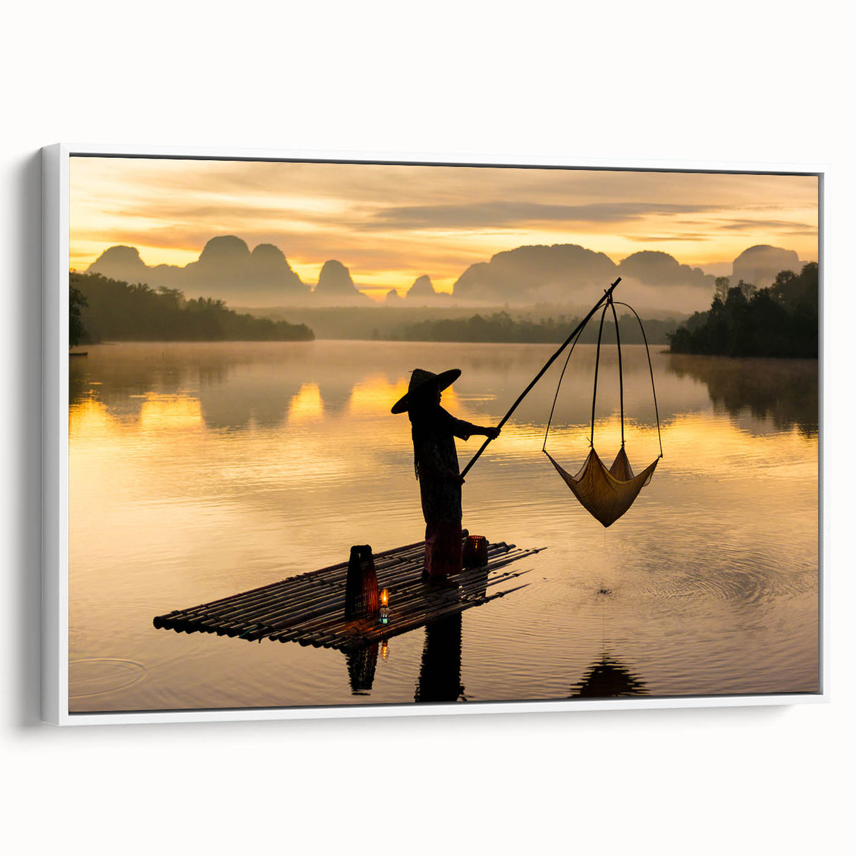 Vintage poster art of a scenic Thai landscape on a framed canvas, featuring vibrant colors, ideal for living room decor.