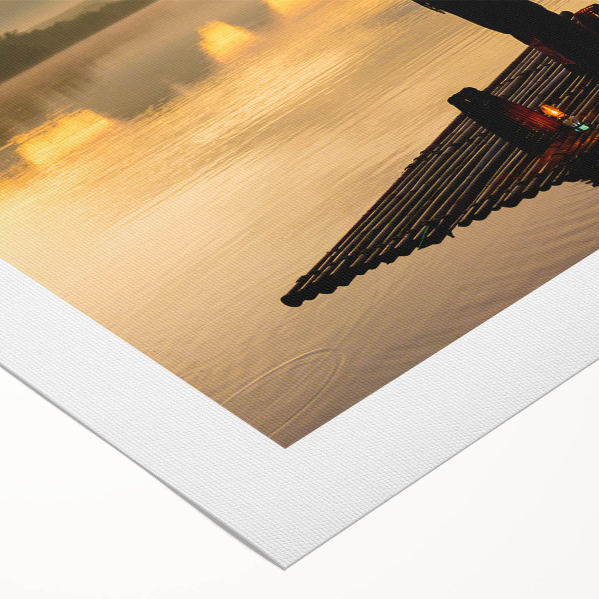 Art deco poster of a serene Thai landscape in muted green and blue tones, printed on rolled canvas.