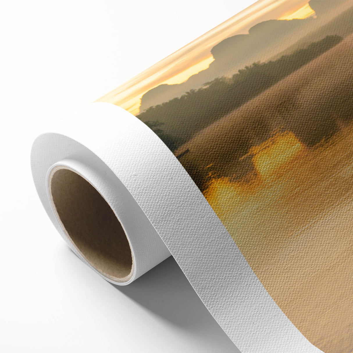 Art deco poster of a serene Thai landscape in pastel shades on rolled canvas, ideal for nursery wall art.