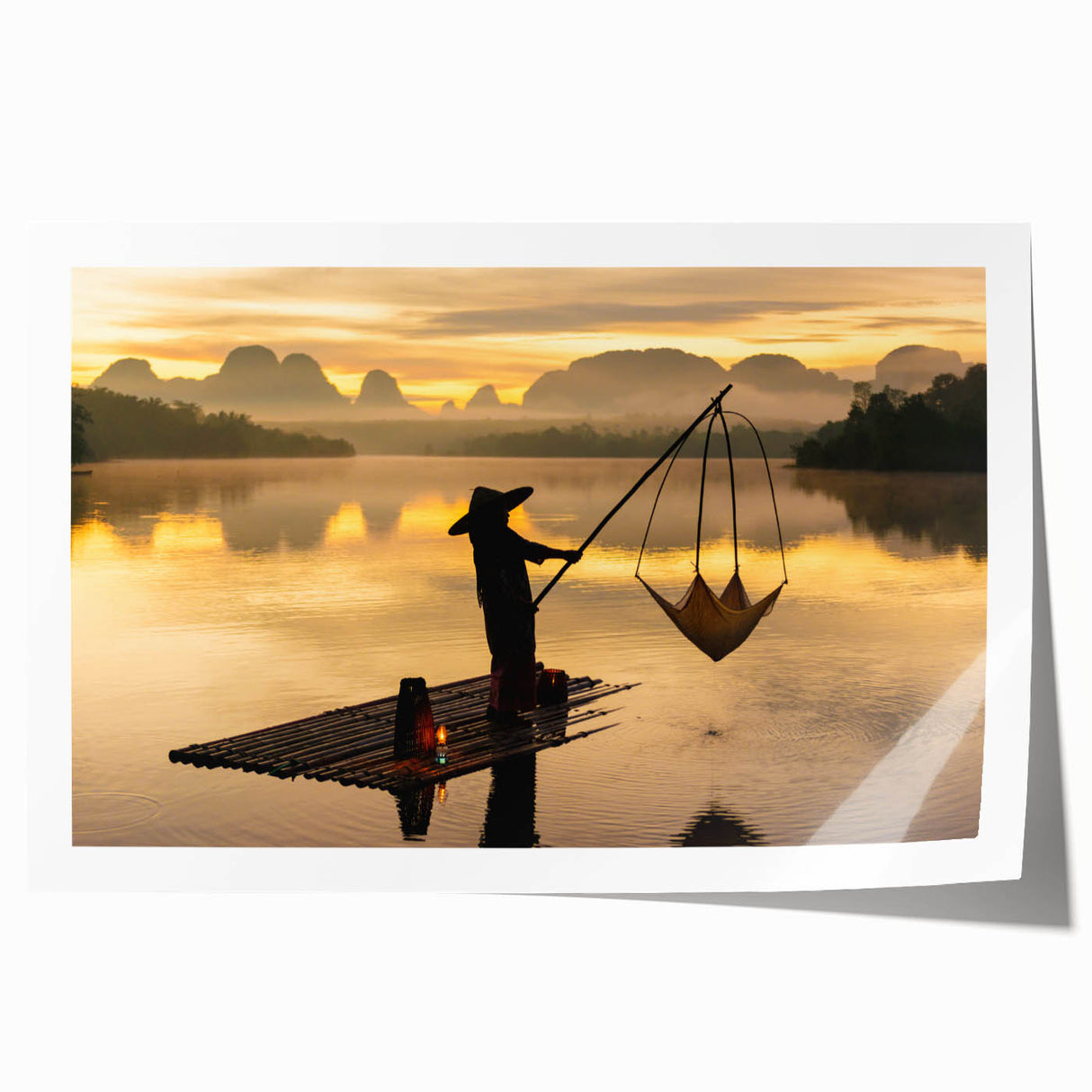 Extra large rolled print of a serene Thai landscape, featuring lush greenery and a calm river, in vibrant greens and blues.