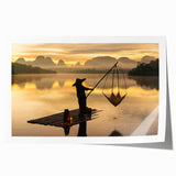 Extra large rolled print of a serene Thai landscape, featuring lush greenery and a calm river, in vibrant greens and blues.
