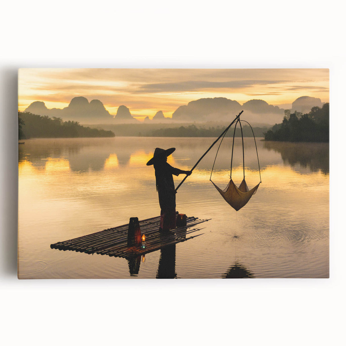Black and white large canvas print of a serene Thai landscape, ideal for kitchen wall art.