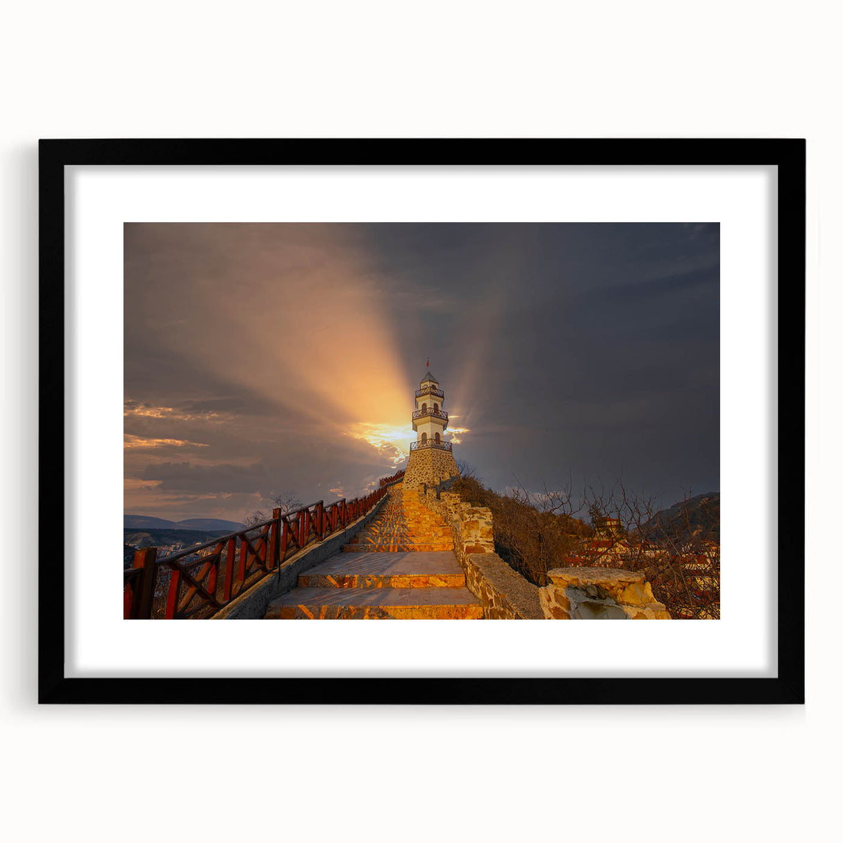 Extra large abstract art print featuring a colorful, textured depiction of a Turkish landscape, framed in black.