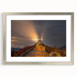 Textured abstract art print of a Turkish landscape in muted earth tones, framed in silver, suitable for bedroom decor.